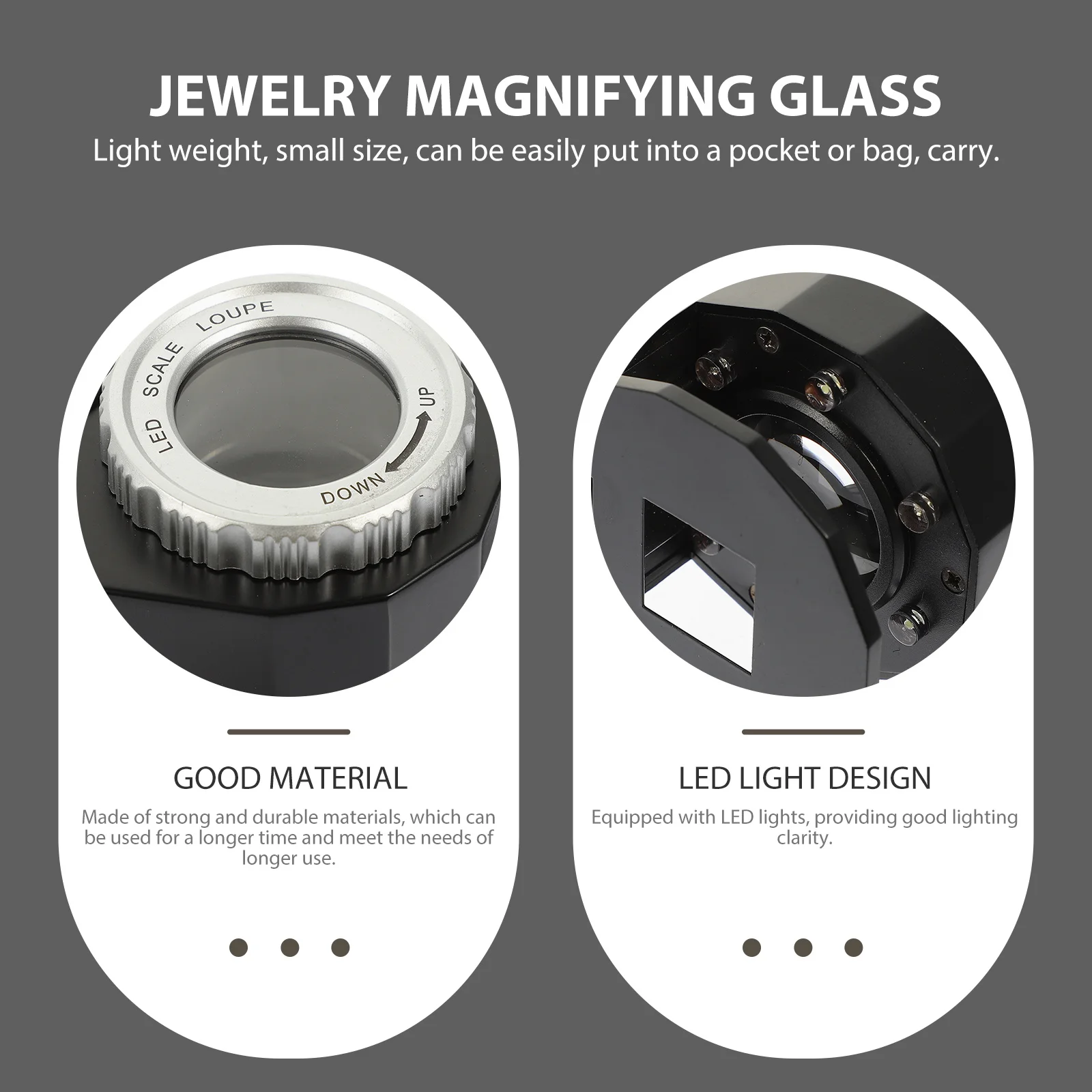 1Set Optical Glass Jewelry Magnifier Portable Handheld Loupe LED Lighted Magnifying Glass for Gems Coins Stamps Watches Hobby