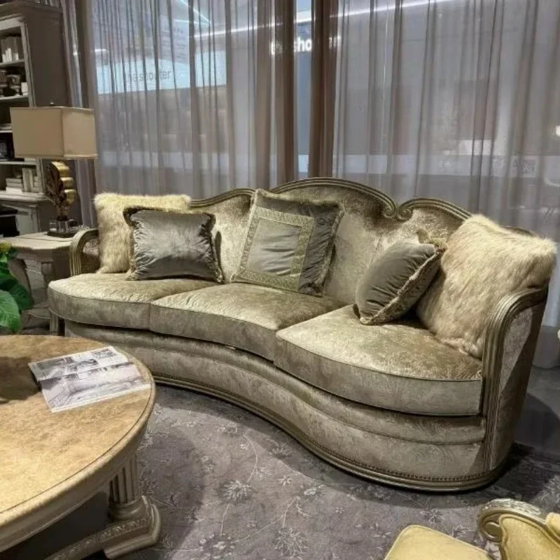 

New revival logo sofa commemorative collector's edition solid wood carving sofa French retro villa sofa