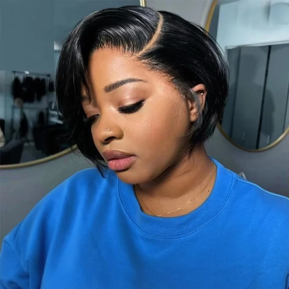 عابث قطع شعر مستعار شعر الإنسان شعر مستعار دانتيل شفاف قصير بوب شعر مستعار العظام مستقيم 13x4 HD الدانتيل الباروكة الأمامية الماليزية 100% شعر بشري خام