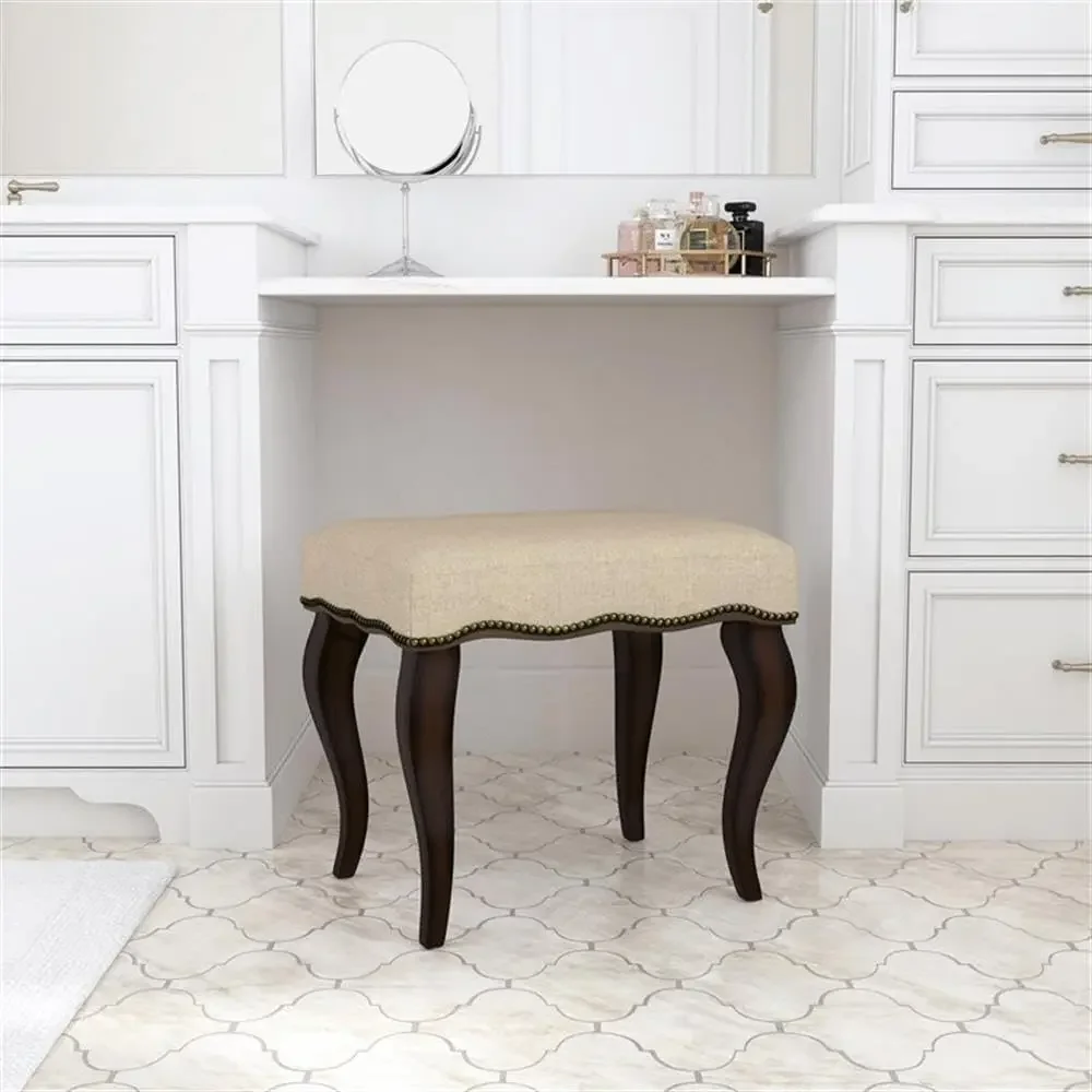 Hamilton Wood and Upholstered Backless Vanity Stool for Makeup Room and Bathroom, Burnished Oak