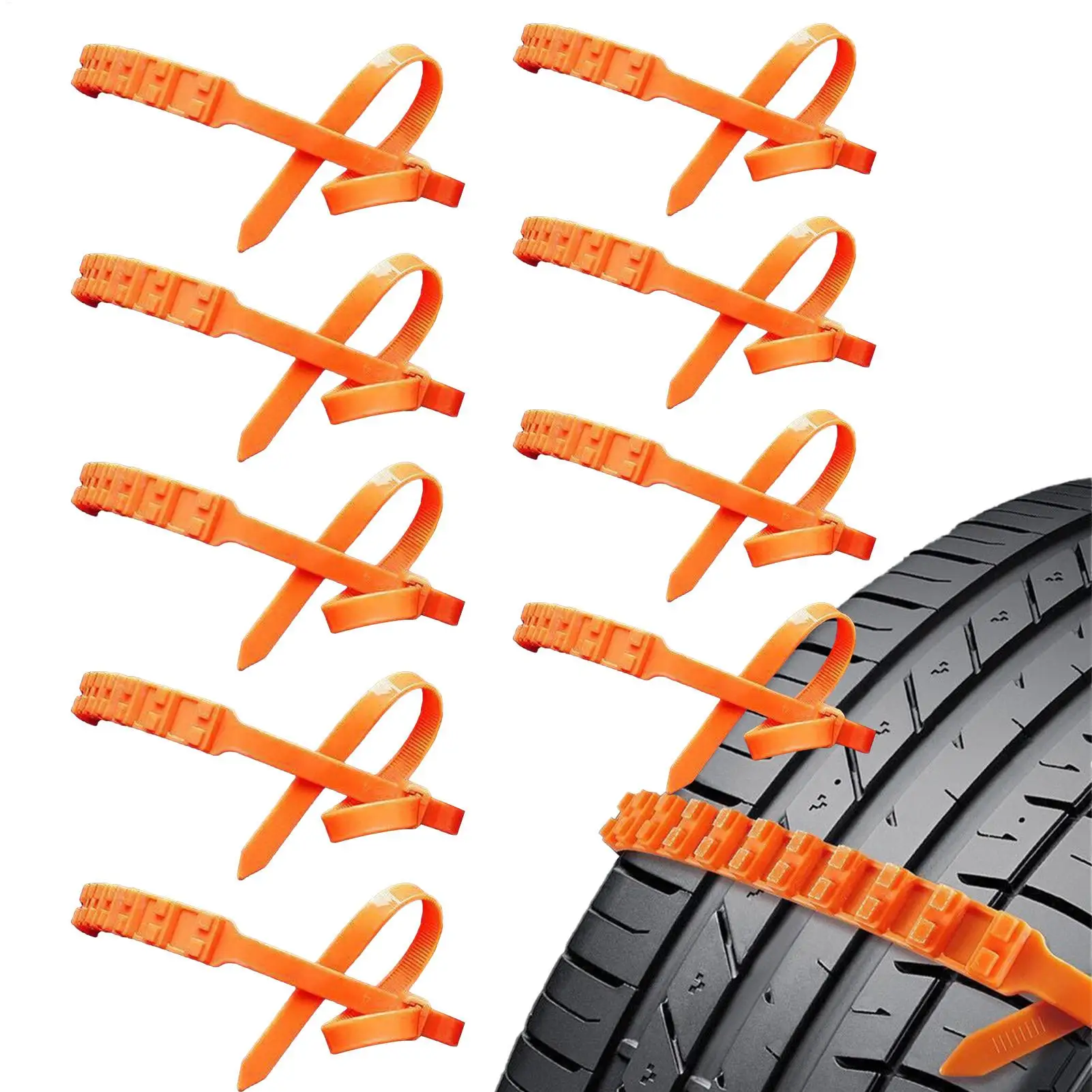 Tire Snow Chains 10 Pieces Automotive Tire Zip Ties for Snow Wheel Anti-Slip Chains for Sedan SUV Truck Outdoor Winter Driving