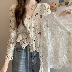 Oco Crocheted Cardigan Casaco Camisola das Mulheres Fina Primavera 2022 Novo Atacado