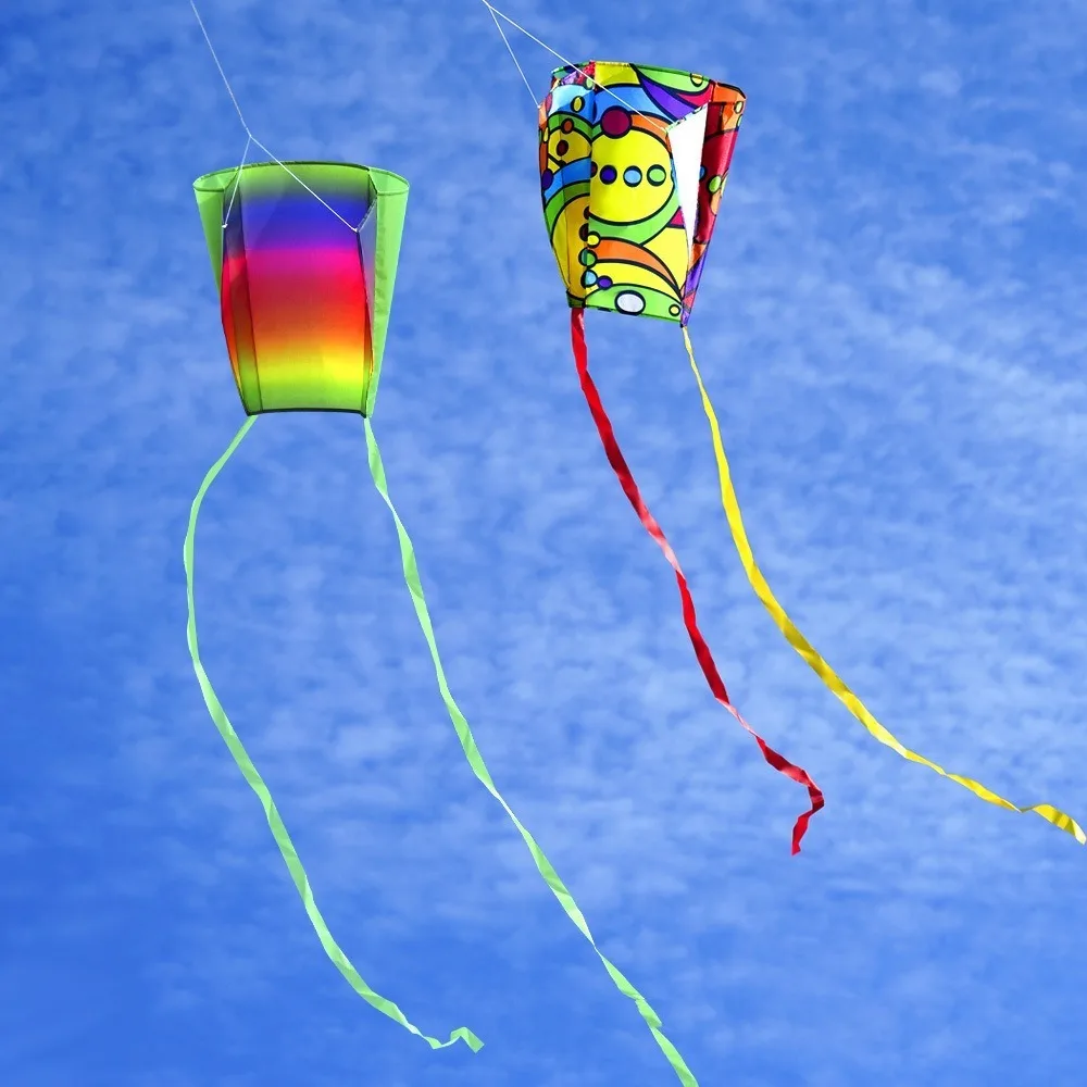 New Easy Fly Rainbow Parafoil Kite Polyester Ripstop Long Tail Flying Kite Good Flying with Kite Line Pocket Kite Outdoor Toys