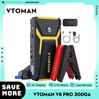 VTOMAN V8 PRO 3000A Car Jump Starter 24 Months Standby Time, LCD Screen, for Up 8.5L Gas and 6.5L Diesel Engines, 15W Input Port