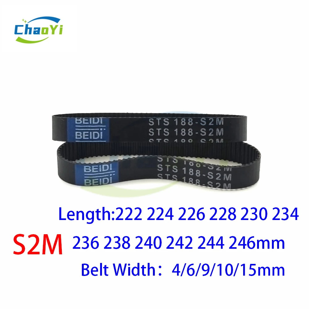 

S2M Rubber Timing Belt Length 222 224 226 228 230 234 236 238 240 242 244 246mm Width 4/6/9/10/15mm Synchronous Toothed Belt