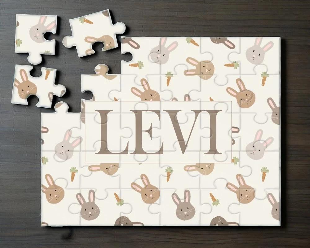 25*20 CM Personalizzato Ragazzo Coniglietto di Pasqua Nome Puzzle Cestino di Pasqua Riempitore per Bambini Regalo di Pasqua, Puzzle con Nome, Puzzle Personalizzato 5*6 Pezzi