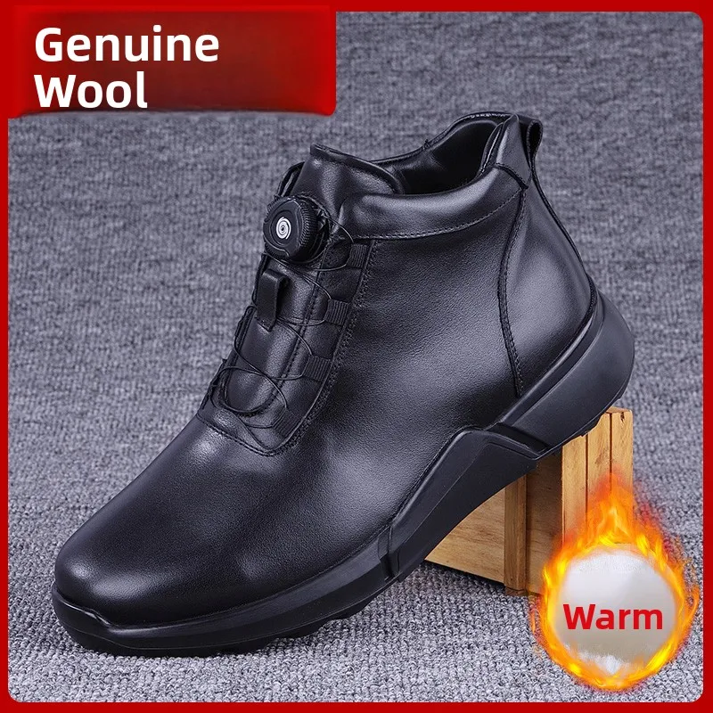 

Warm Wool High Top Men's Boots Casual oes Leather Inner Fce Winter Snow Boots Comfortable round Toe Rubber Outsole