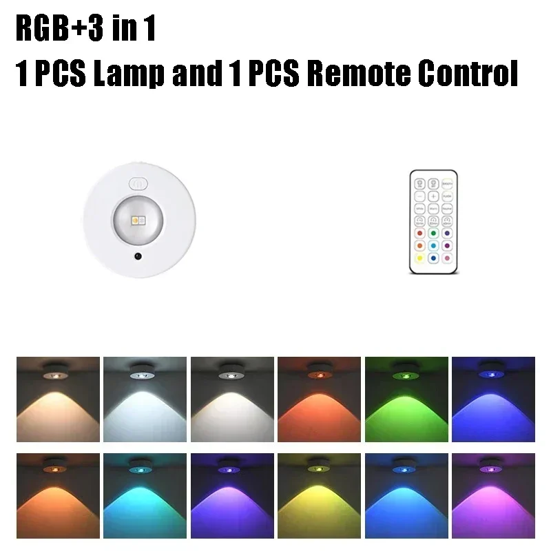 Led Nachtlampje Draadloze Kast Lamp Rgb 12 Kleur Afstandsbediening Type-C Oplaadbaar Voor Kamer Pad Kast Verlichting - afbeelding 1