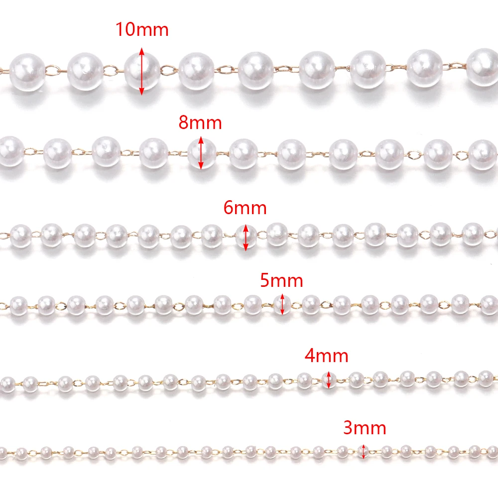 5 Yards/roll copper Beaded Chain Imitation Pearl Chain Necklace Chain Handmade Accessories for DIY Jewelry Making Components