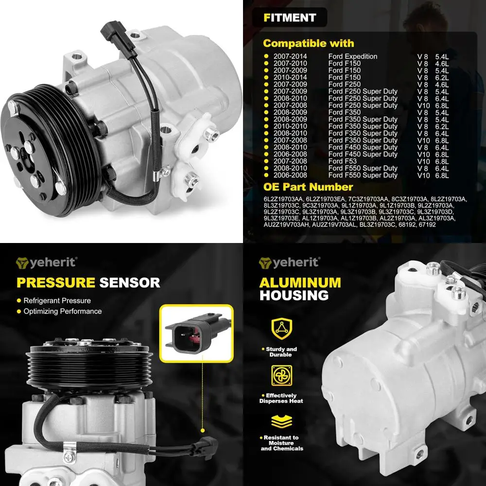 

AC Compressor with Clutch Compatible with Ford Expedition F-150 2007-2014, F-250 F-350 F-450 F-550 Super Duty, F53 & Lincoln Nav
