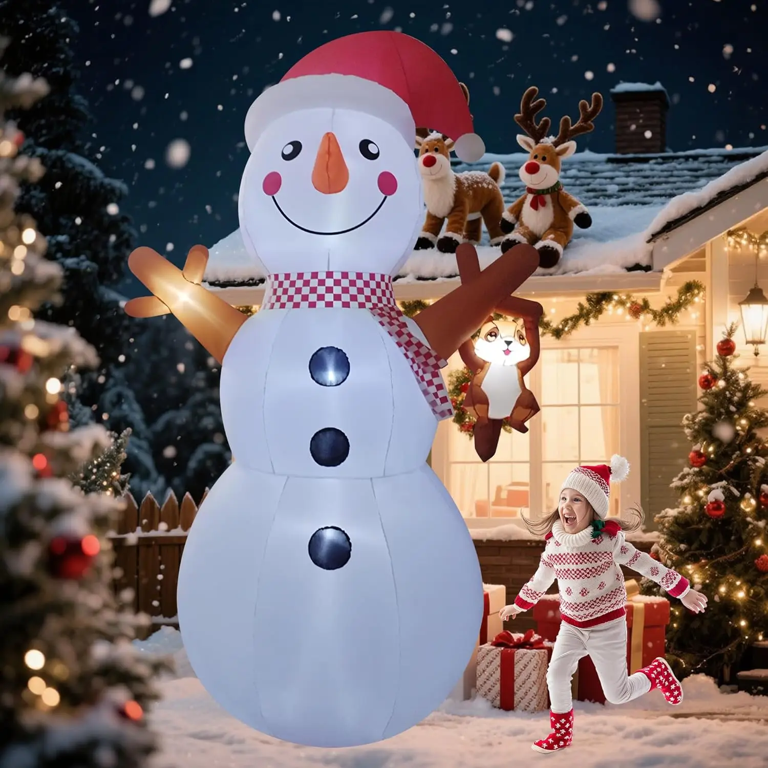 رجل ثلج عملاق بطول 12 قدم قابل للنفخ مع مصباح LED - ديكور ساحة عيد الميلاد للحديقة والحديقة