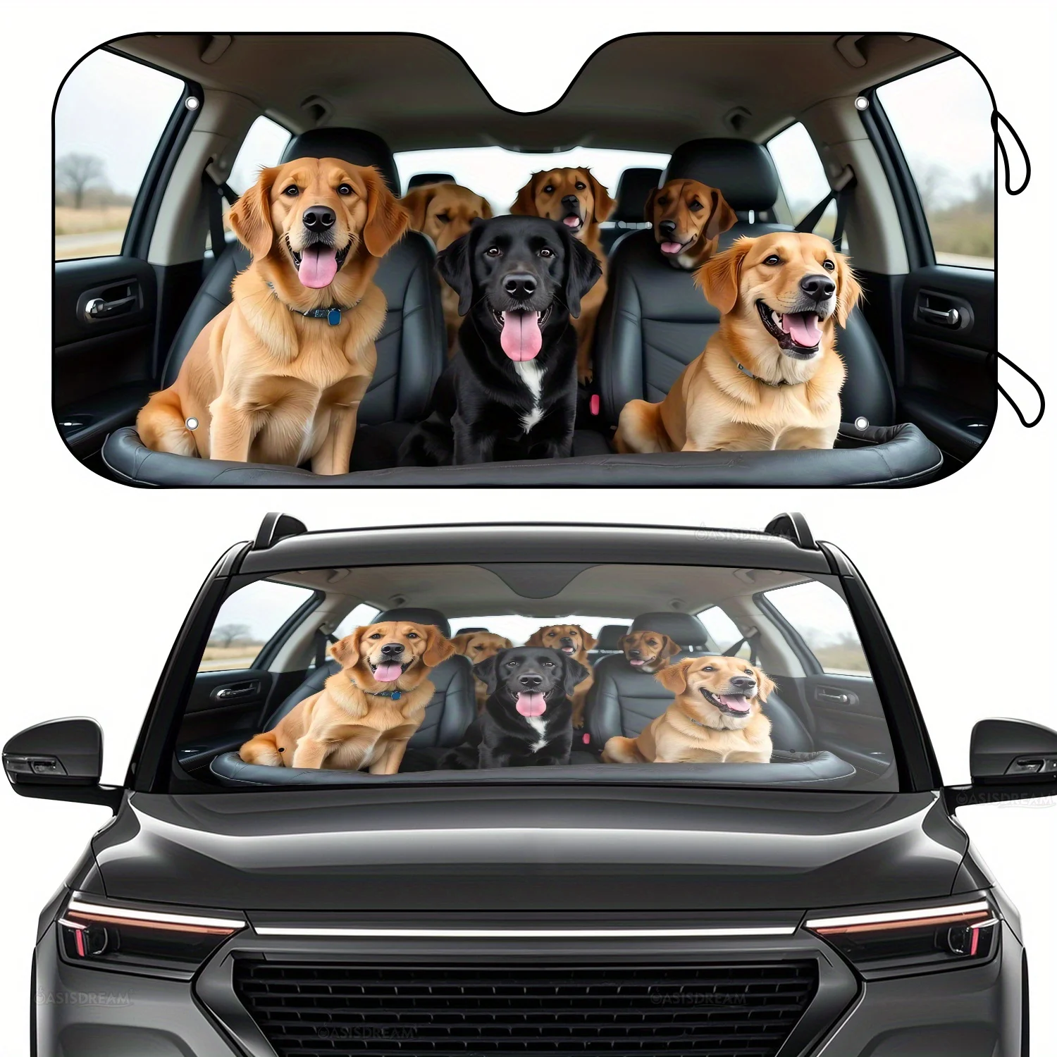 

1 шт. складной солнцезащитный козырек на лобовое стекло с шестью собаками, сидящим в автомобиле и бесплатные аксессуары из 4 бесплатных присосок, защищенных от УФ-излучения