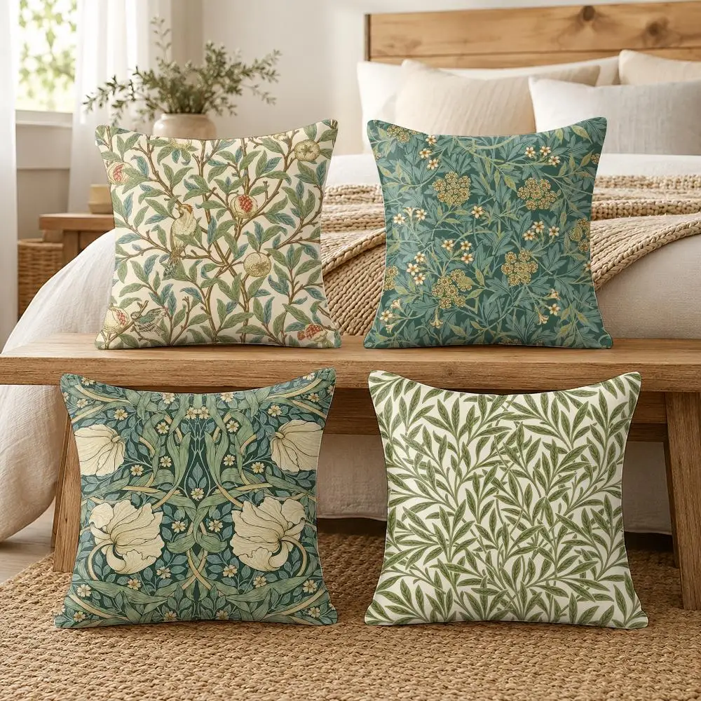 Classic William Morris Floral Cushion Cover Soft Short Plush Pillow Cover Smooth Cozy Texture Cushion Case Home Decor