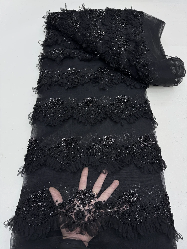 แอฟริกันลูกไม้ผ้า 2025 คุณภาพสูงไนจีเรียลูกไม้ลูกปัดภาษาฝรั่งเศสคําสุทธิผ้า 5 หลาสําหรับเย็บงานแต่งงานชุด