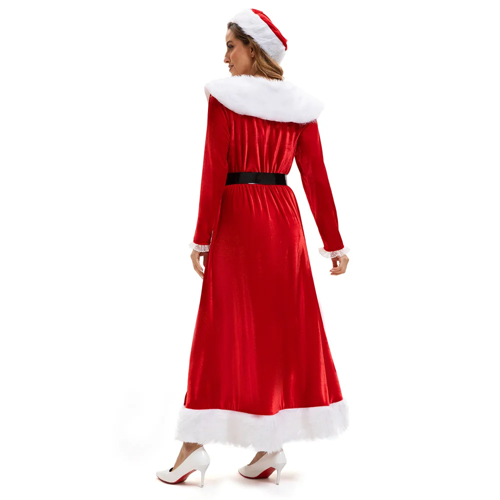 Christmas Cosplay Santa Claus Costume Red Dress Hooded Belt Suits Festival Theme Party Role Playing Outfit Adult Women