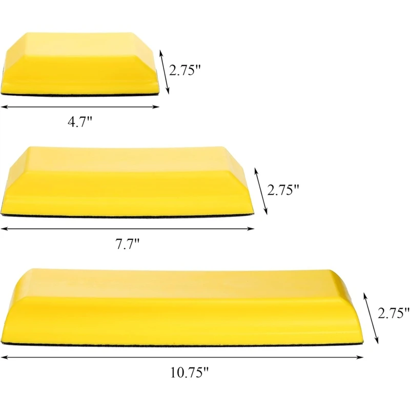 3 Pack Rectangle Auto Body Sanding Block, 10.75inch, 7.7inch and 4.7inch, Hook & Loop Backing Hand Sander Tools Kit [33A HPro]