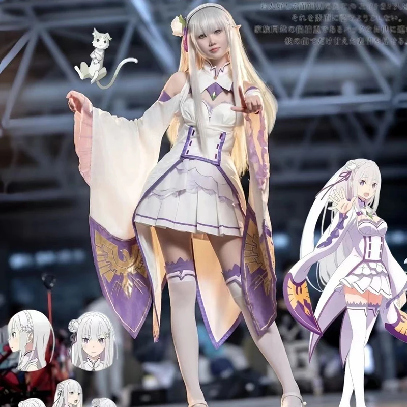 أزياء أنيمي ري زيرو كارا هاجيميرو إيسيكاي سيكاتسو إميليا التأثيرية فستان نسائي مع غطاء للرأس لحفلة الهالوين لوليتا كوس