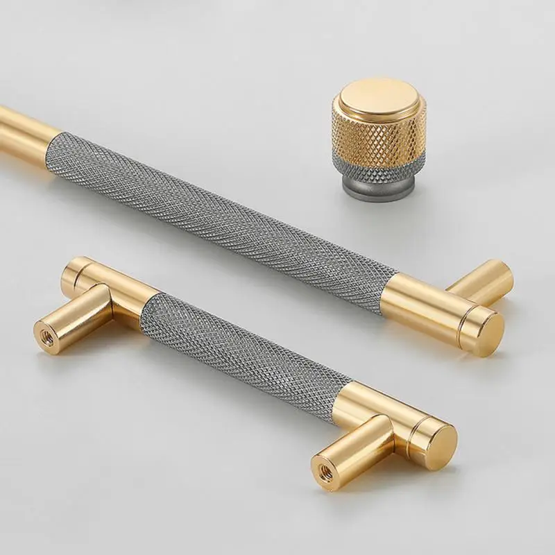 Nordic Light Luxury Gold Grey Black Handles for Cabinets and Drawers Long Knurling T-Bar Handles for Furniture Door Knob