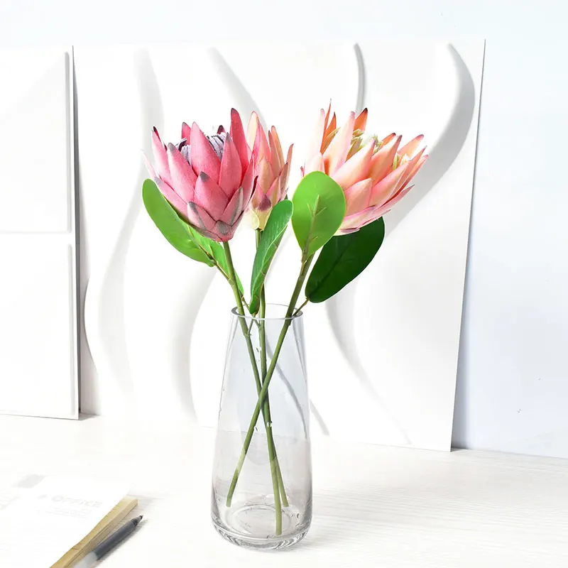 Silk Artificial Flower King Protea DIY Flower Arrangement Fake Emperor Flowers White Home Party Wedding Table Decoration