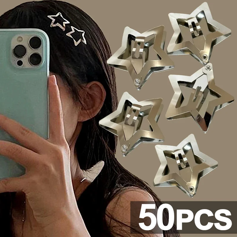 50-2pcs Girls Star BB Hair Clips Women Cute Metal Silver Star Hair Clips Side Barrettes Hair Grip Y2K Hair Accessories Headwear