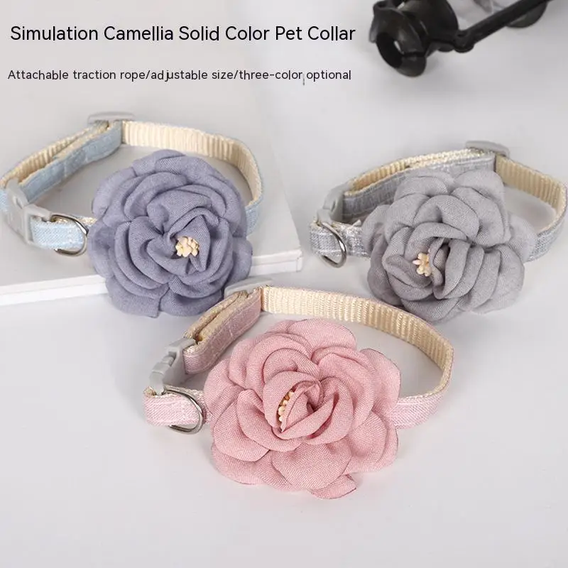 Pet Collars New Pet Camellia Flower Cat Collars Cute Princess's Birthday Adjustable Pet Dressing Tool Pet Accessories Supplies