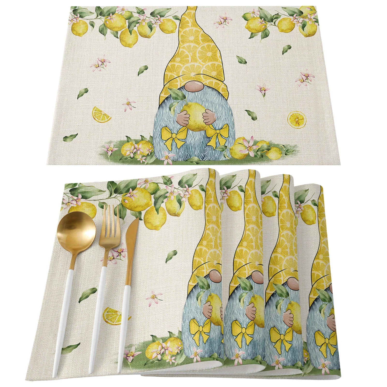 Placemats Pastoral Spring Bee Daisy Gnome Table Mats Cotton Linen Kitchen Accessories Home Decorative Coaster