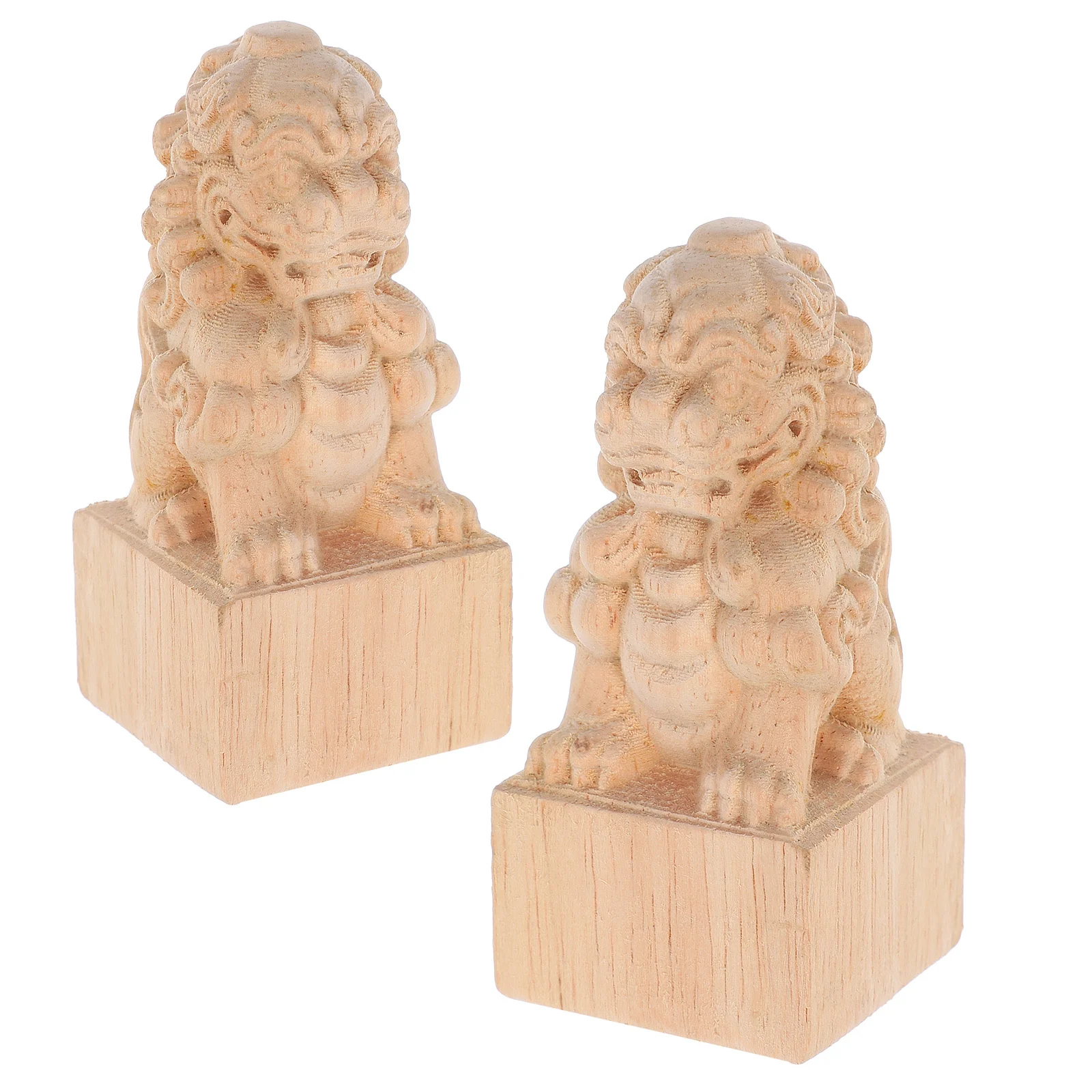 

2 Pcs Carved Decorative Finials Post Caps Fence Delicate Wood Toppers Railing Lion