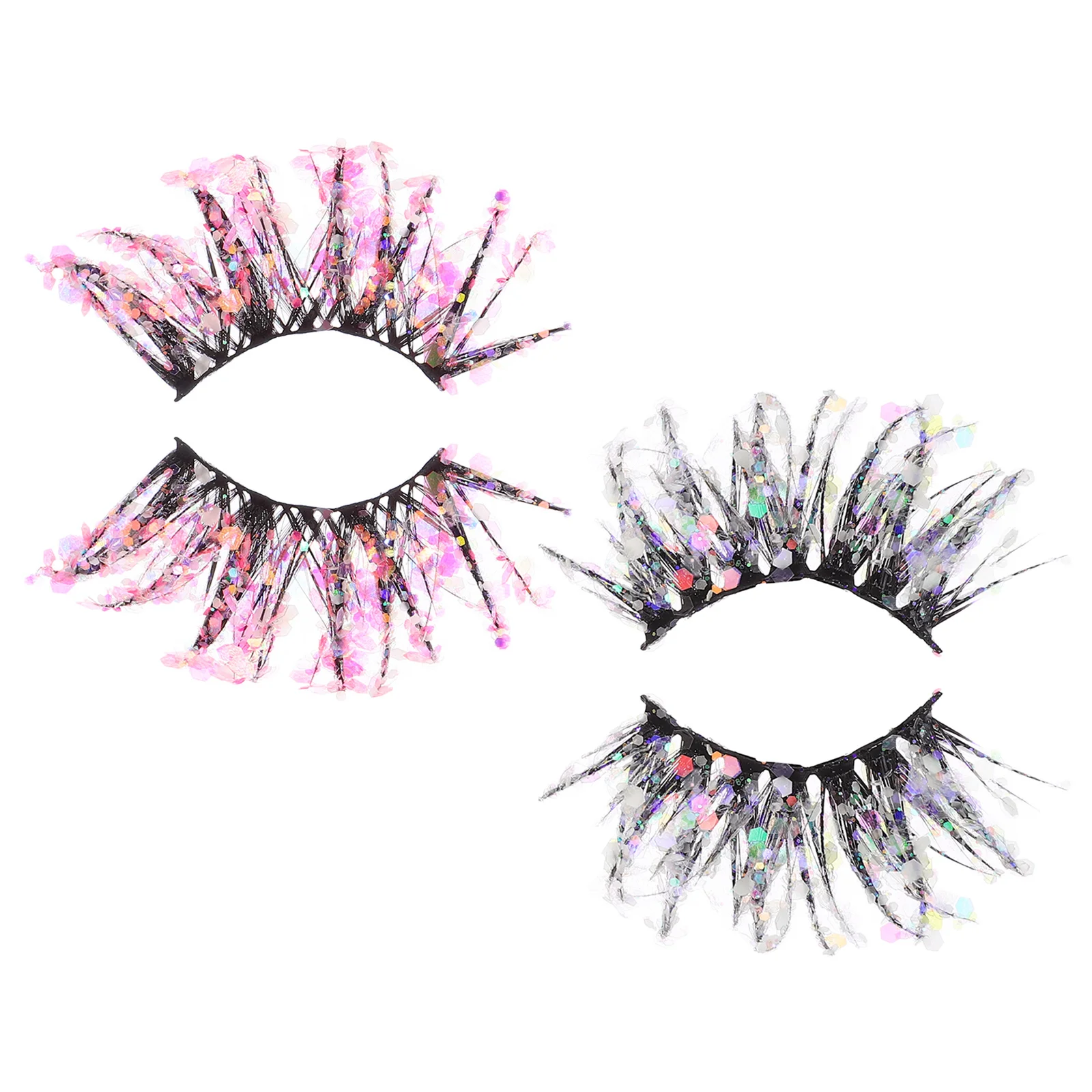 

2Pairs Sequin Luminous Eyelashes Dramatic 3D Effect Big Eye Enhancing Fluorescence False Eyelashes Easy Use Eyelash Extensions
