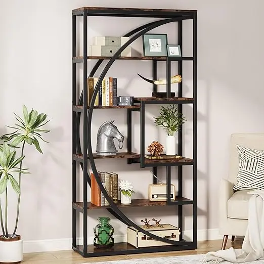 Bookshelf, Industrial 5-Tier Etagere Bookcase, Bookshelf with 8 Storage Shelf, Book Shelf Display Tack Shelving Unit