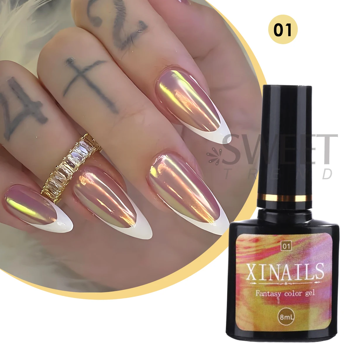 2 In 1 Iridescent Aurora Gel Nail Polish Shimmer Mermaid Soak Off Lacquer Sparkly Pearl UV Top Coat Manicure Varnish Decoration