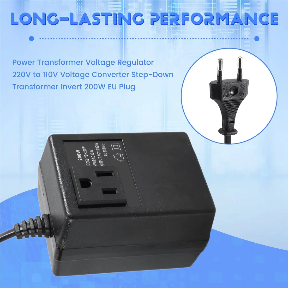Goodprice Power Transformer Voltage Regulator 220V to 110V Voltage Converter Step-Down Transformer Invert 200W EU Plug view 4