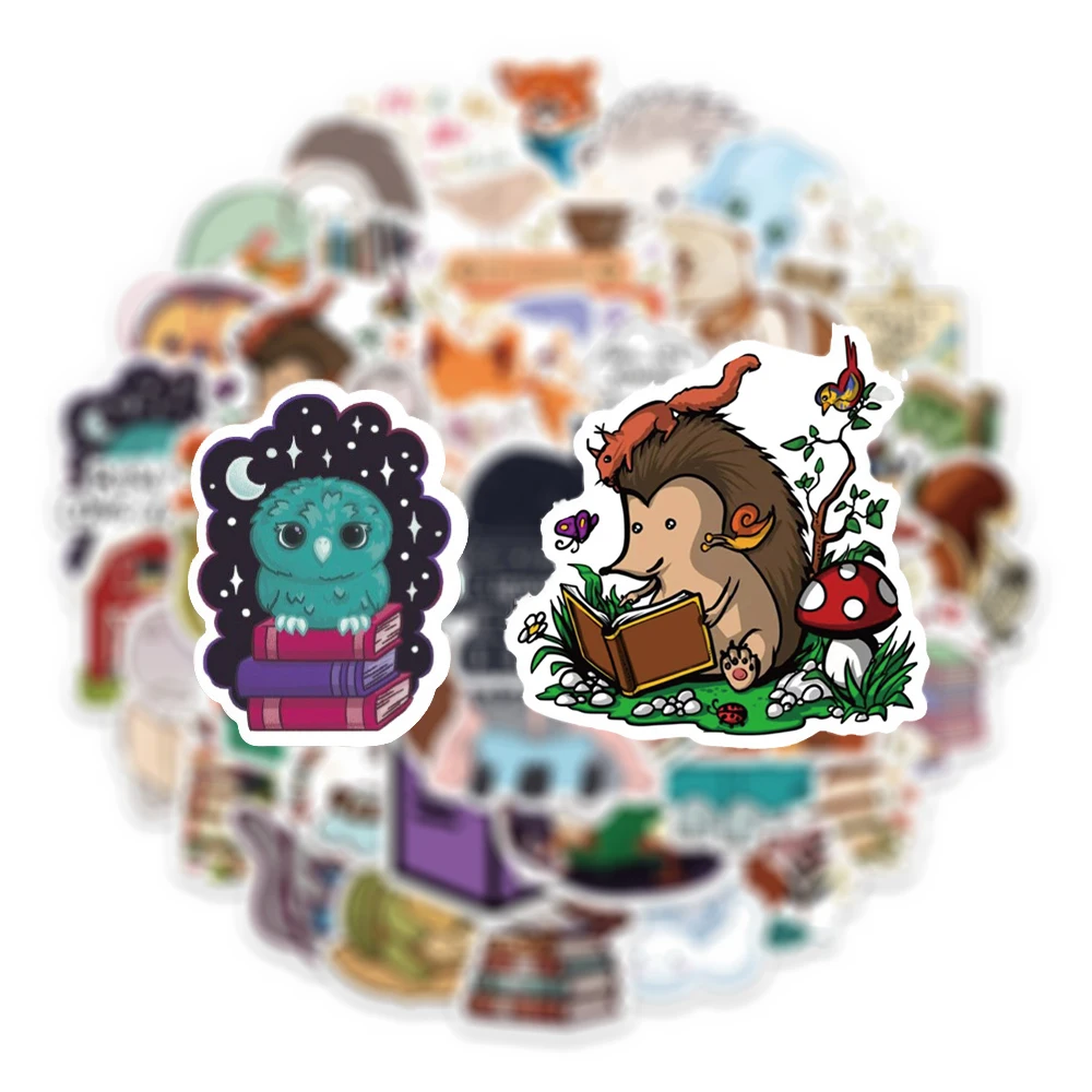 10/30/60pcs Funny Animal Books Reading Stickers Cute Cartoon Graffiti Decals DIY Motorcycle Phone Guitar Waterproof Sticker Toys