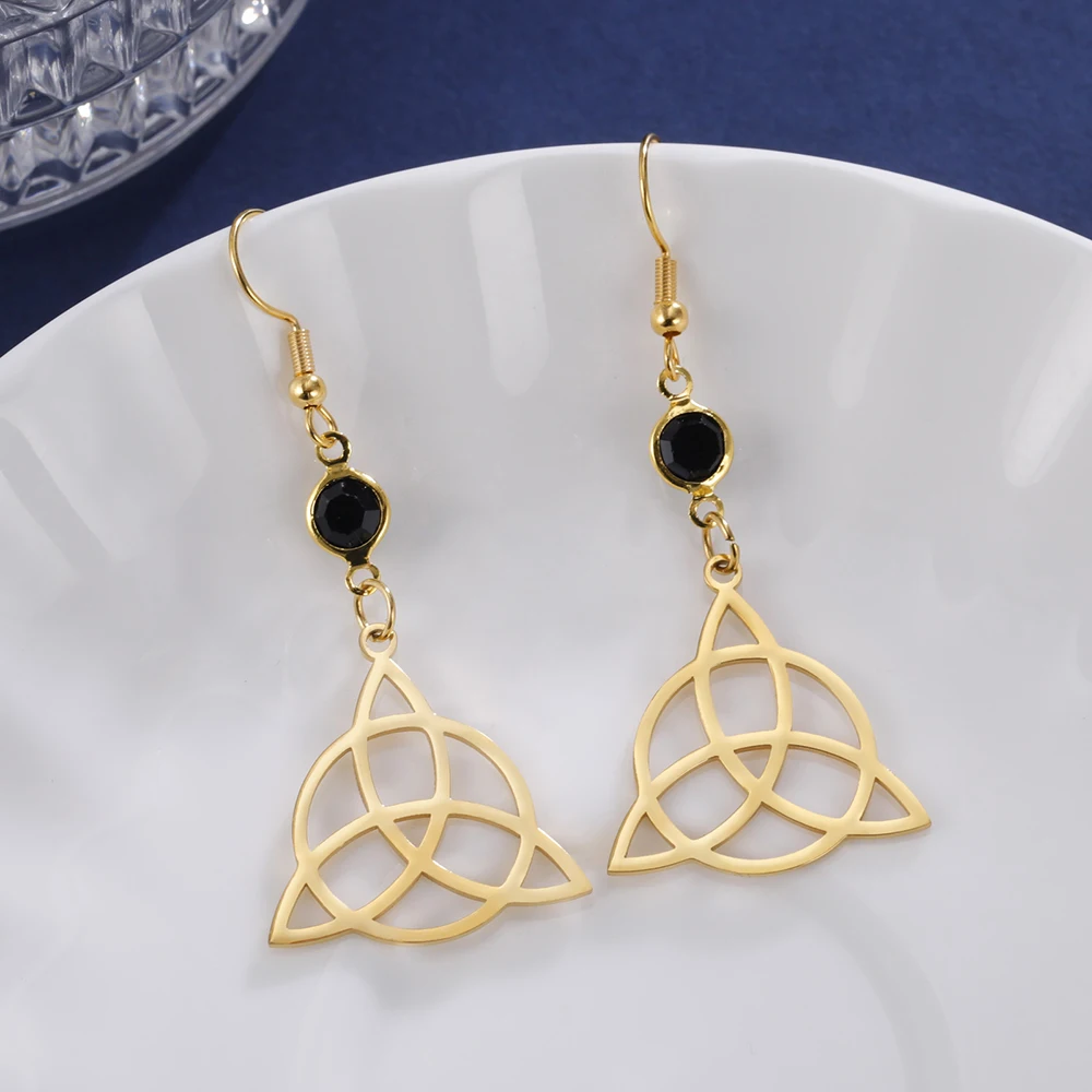 Dawapara Celtics Knot Triquetra Trinity Knot Earrings Good Luck Irish Amulet Black Birthstone Bohemian Stainless Steel Jewelry