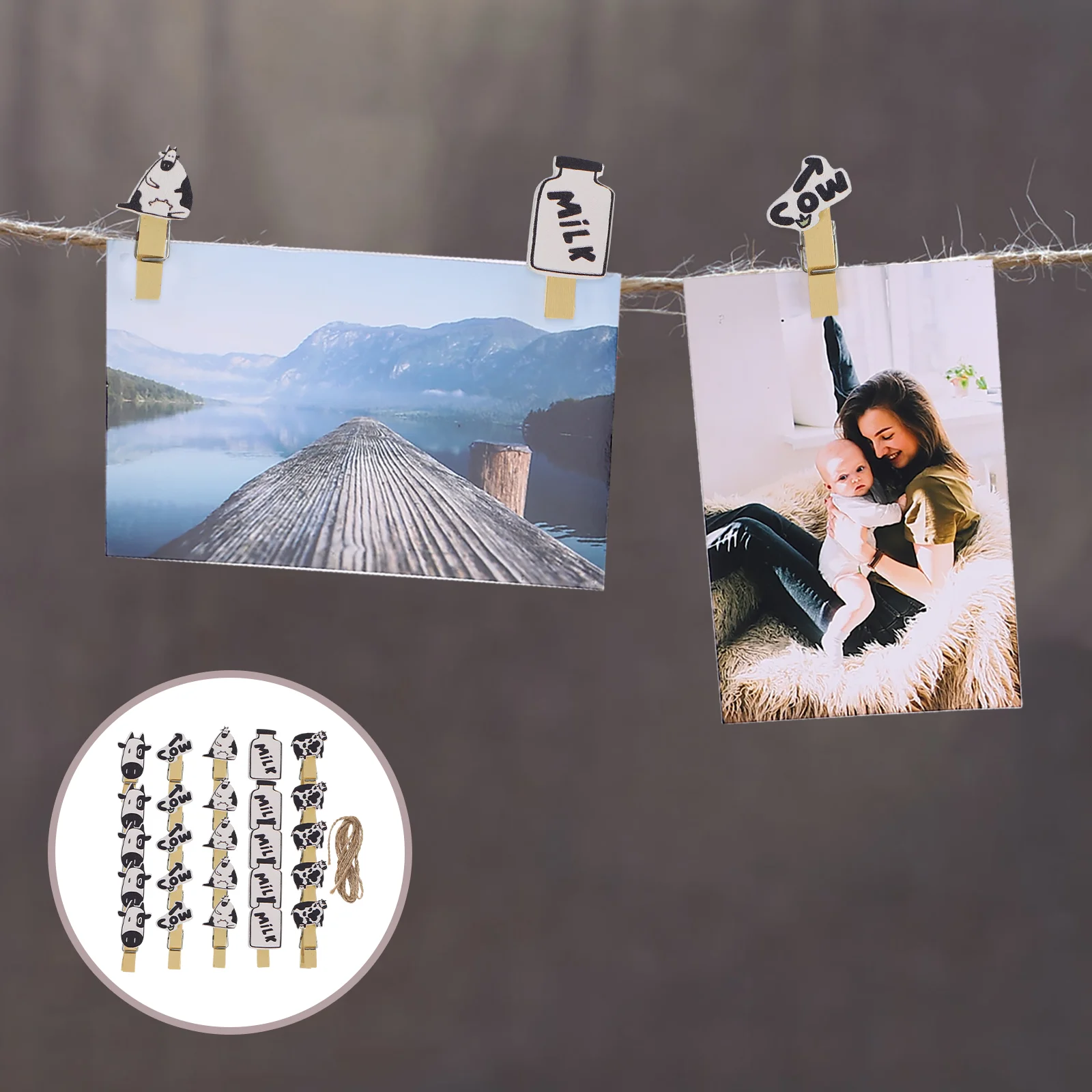 

5 Packs Cow Photo Folder Memo Clips Hanging Wooden Picture The Wonderful DIY Decorative Craft Display