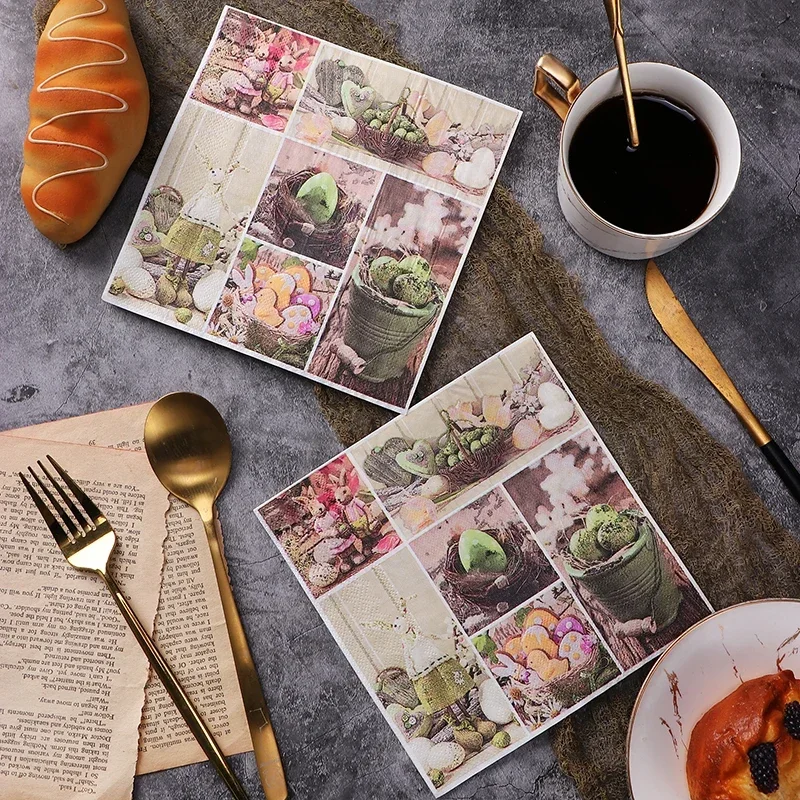 20 Stück/Packung, 2-lagig, Osterhase, bedruckt, bunte Servietten, Ei bedruckte Papierservietten, Party, reines Holzzellstoffpapier, Tischset in Lebensmittelqualität