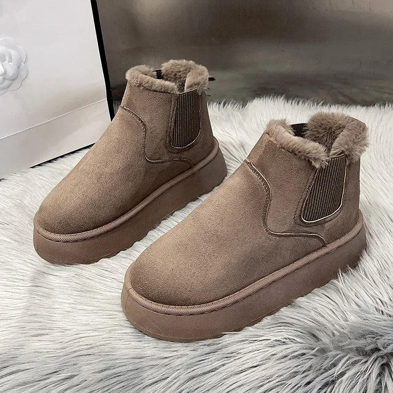 

2024 winter new thick-soled short boots outdoor height-enhancing comfortable warm cotton shoes fashionable casual snow boots