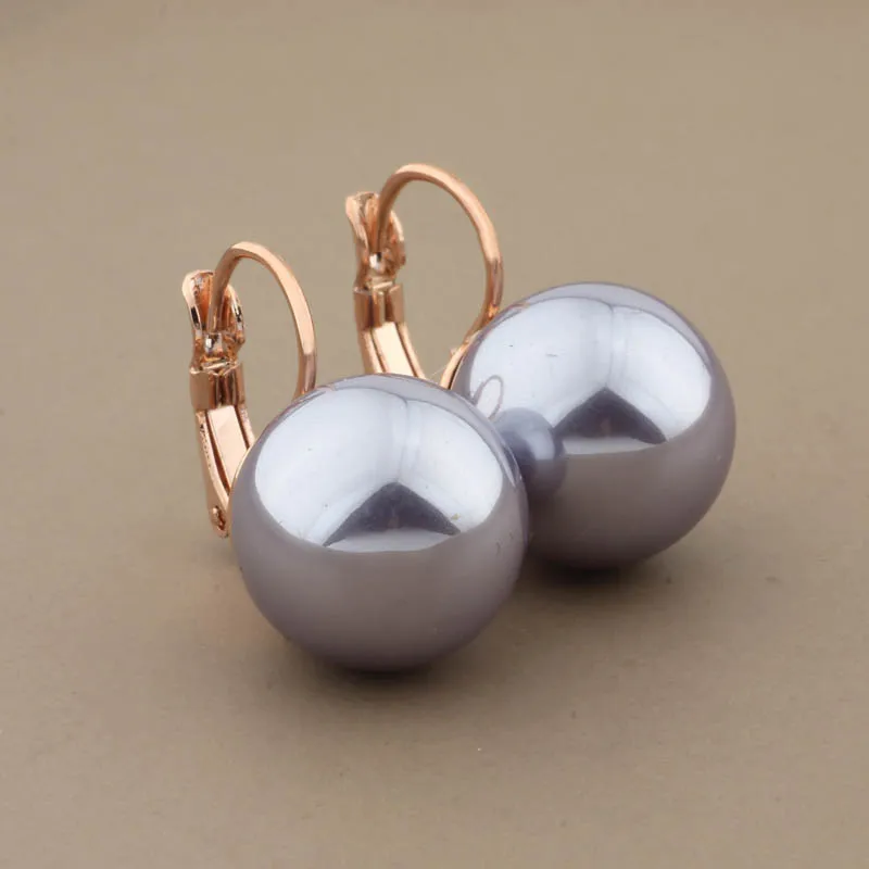 Classic 585 Rose Gold Color Dangle Earrings For Women Bride Wedding14mm Round Pearl Elegant Korean Fashion Jewelry Gift New