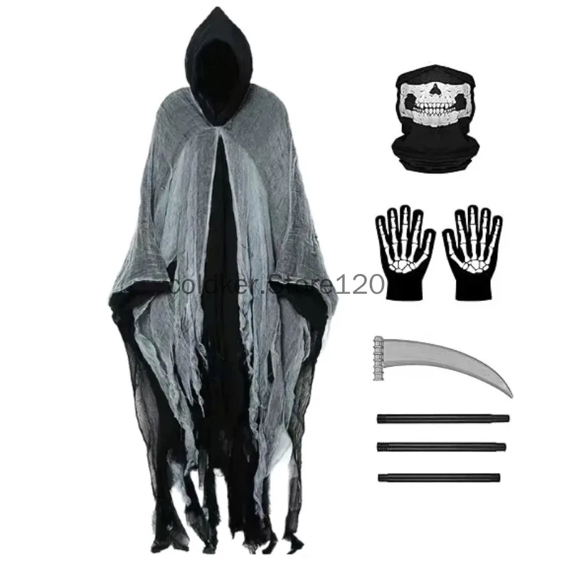 

Костюм жнеца на Хэллоуин для взрослых, страшный халат ужасов с капюшоном, плащ на Хэллоуин для мужчин, косплей, маскарадный наряд для вечеринки
