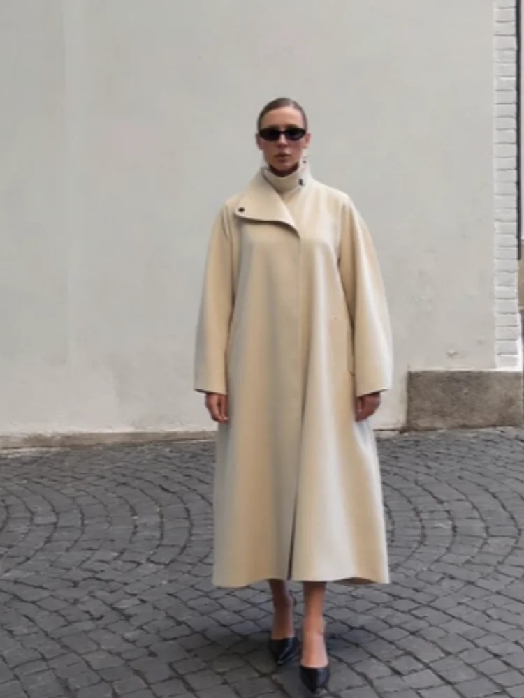 

Элегантная ветровка с воротником-стойкой, женское однотонное свободное длинное пальто с длинными рукавами и пуговицами, женское пальто 202, осенне-зимняя верхняя одежда больших размеров