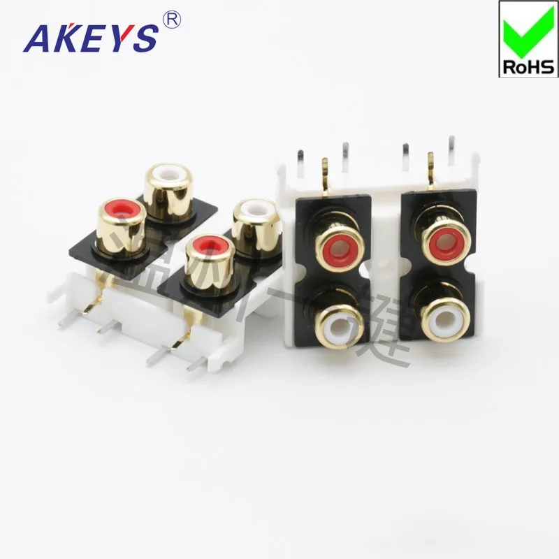 1 PC AV4-8.4-9 Gold-plated Core Socket Lotus Block of 6-foot RCA Socket, 4-hole PCB Welded Audio and Video Socket