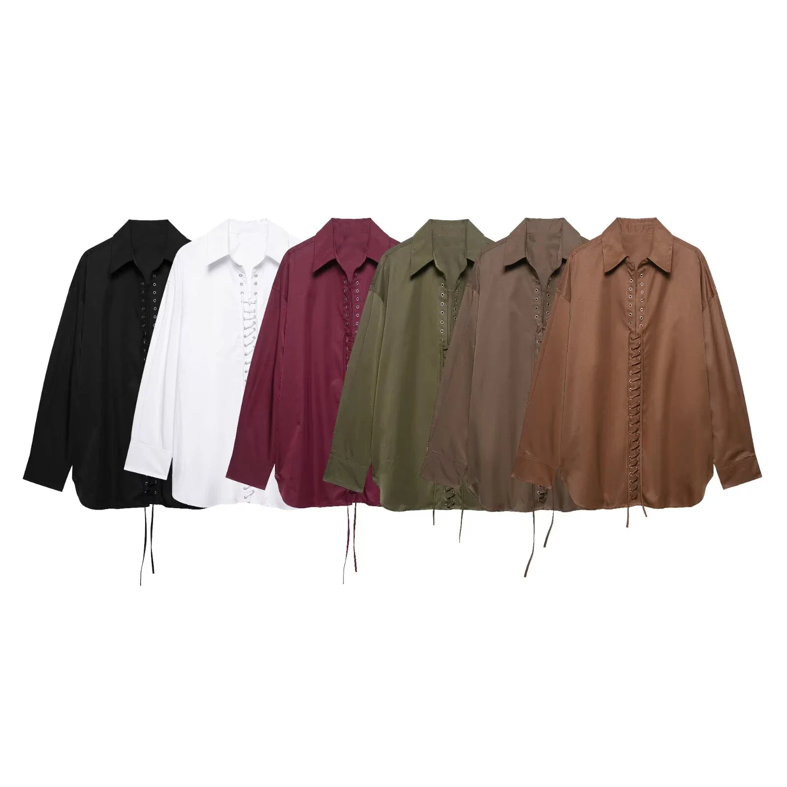 

LIBIELIY Women's Shirt Solid Color Loose Casual Front Tie Long Sleeved Temperament Summer New Shirt