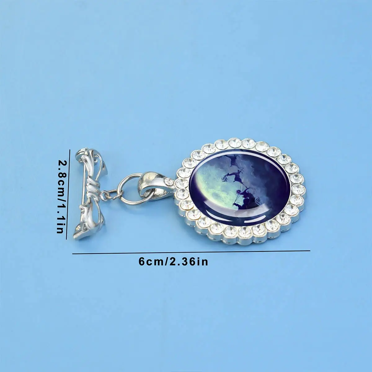 1PC Santa Claus patterned glass brooch, paired with synthetic zircon decorative pendant, suitable as a Christmas party gift