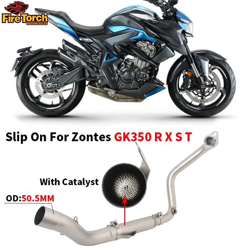 

Motorcycle Exhaust Escape Moto Full System Slip On For Zontes GK350 GK 350 R X S T Modified Front Link Pipe 51mm With Catalyst