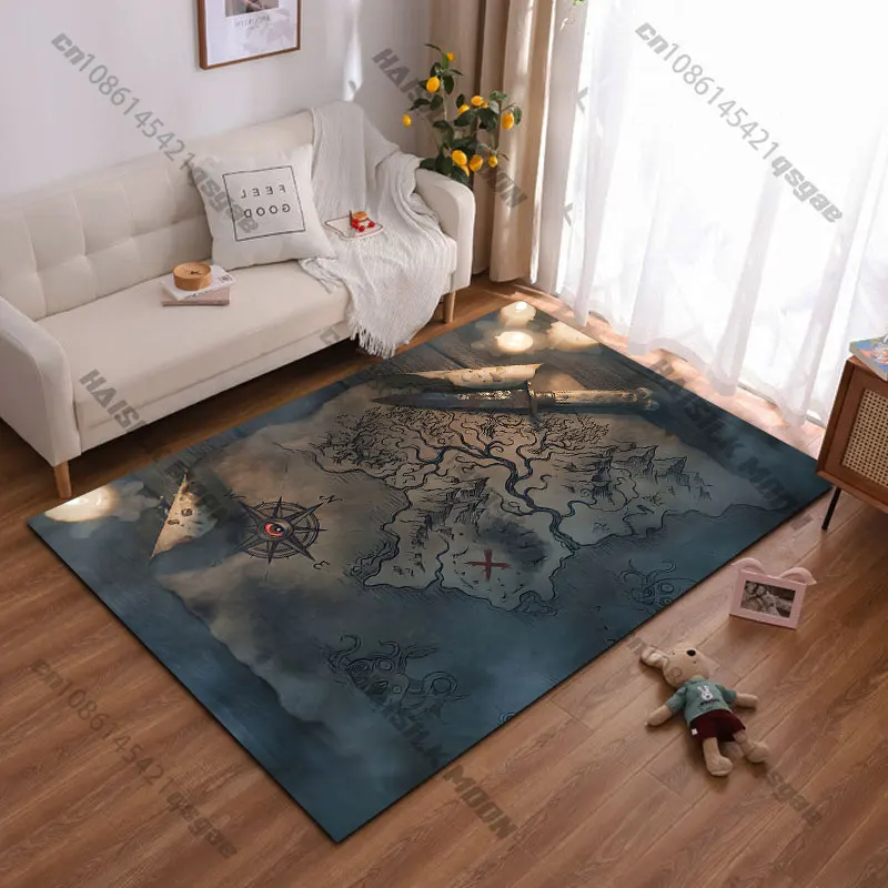 Enigmatic treasure map adventure carpet Yoga living room room decor children's crawling mat doormat area rug games mat