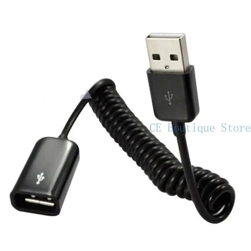 652F USB 2.0 Male to Female Coiled Adapter Cable 1M/3.2Ft Spring Telescopic Extension Wire Cord for Charging