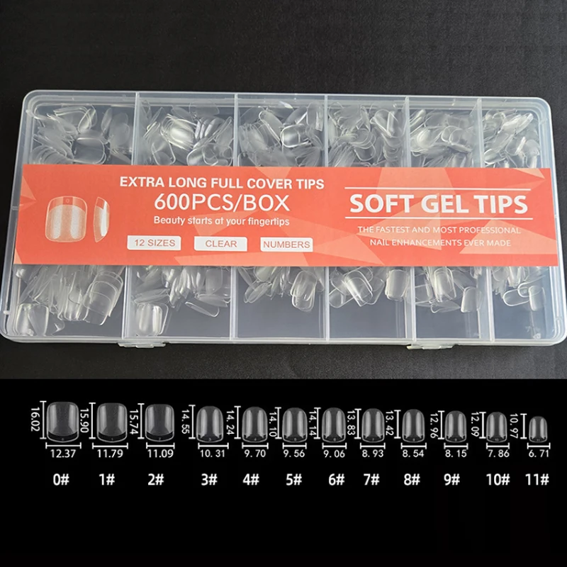 

600Pcs XS Short Soft Gel Fake Nails, Square Coffin Almond Artificial Press on Nail Tips, X Capsule Manicure Extension Tools