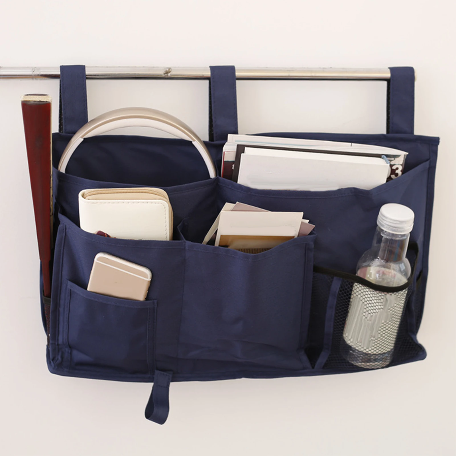 Bedside Caddy Storage Bag Multi Pockets Hanging Bag Bed Accessories Organizer Gadget Oxford Cloth for Dorm Bunk Hospital Book