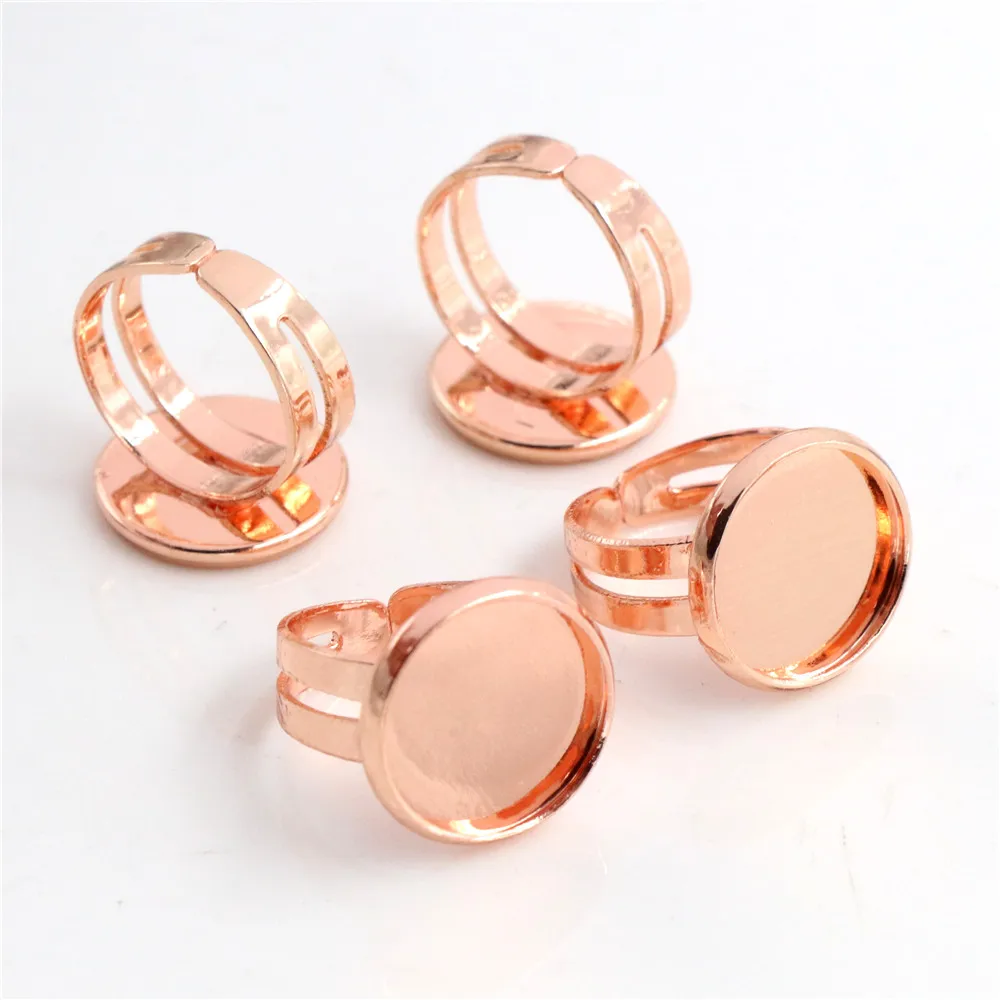 Child Ring 12mm 10pcs Silver Color /Rose Gold colour Brass Children Adjustable Ring Settings Blank/Base,Fit 12mm Glass Cabochons