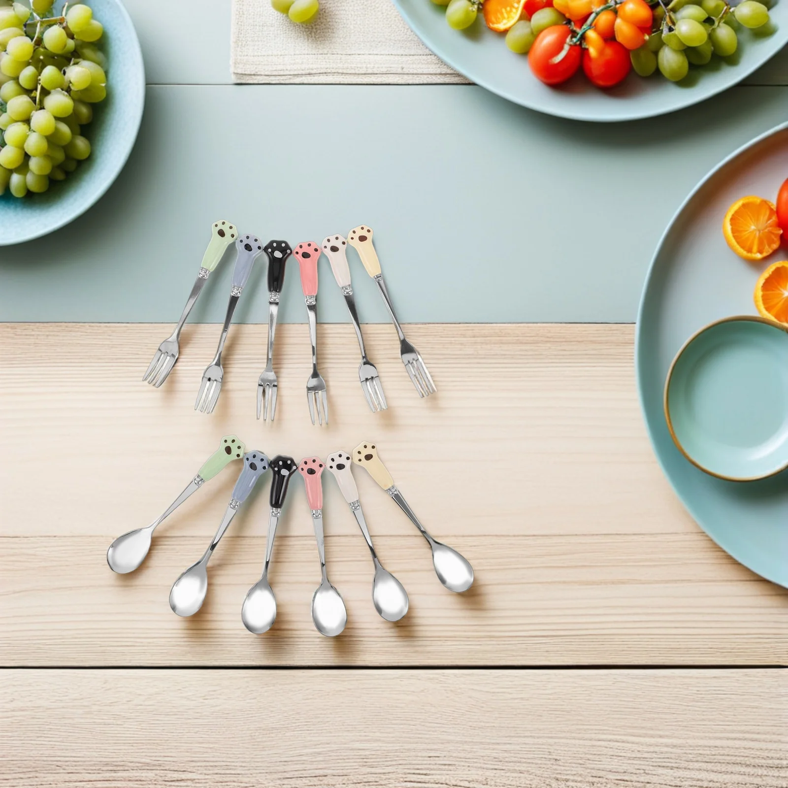 12 قطعة أدوات تغذية الحيوانات الأليفة الفولاذ المقاوم للصدأ مقبض طويل القط ملعقة الكلب الغذاء الرطب خلط شوكة متعددة الوظائف تغذية مغرفة- #1