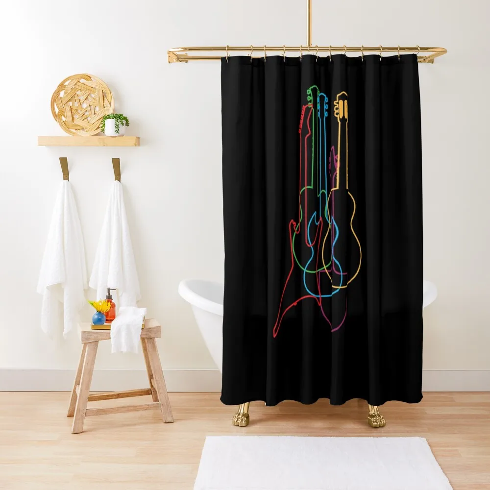 Colored Guitars Electric Acoustic Classical Gift T shirt Shower Curtain Bathroom Box Set For Bathroom Curtain